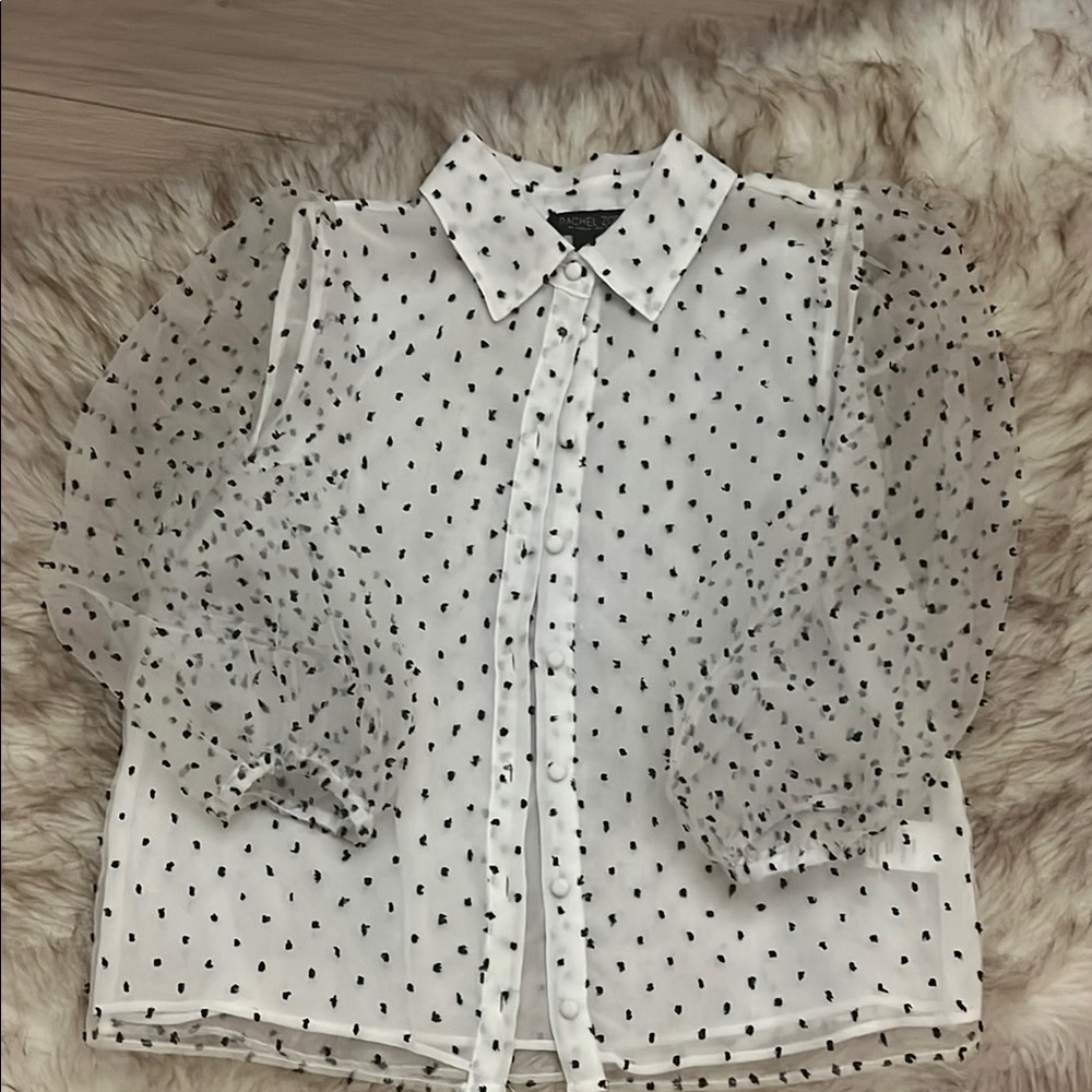 Rachel Zoe White Blouse with Black Accents